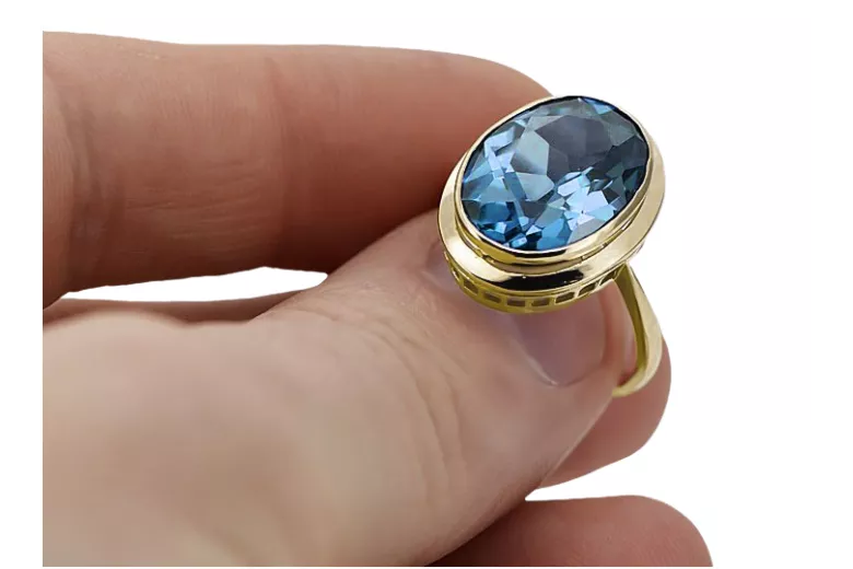 Anneau Aigue-marine Or jaune 14 carats Artisanat vintage vrc285y